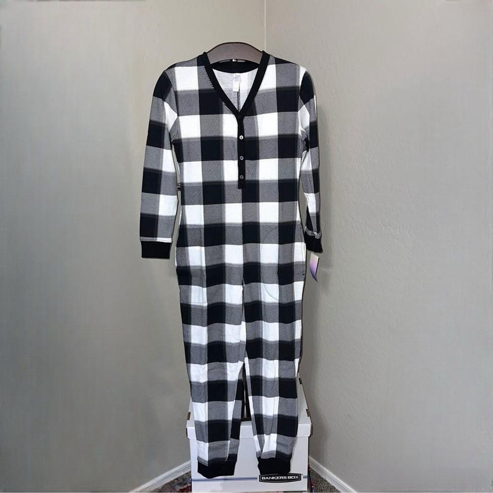 STARS ABOVE Women’s Thermal One Piece Pajamas in Black and Cream Size XS NEW - Picture 3 of 15